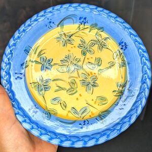 Tabletops Unlimited Emilia vintage blue/yellow handpainted 4ceramic salad plates